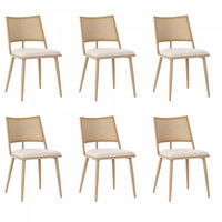  Chaises de salle a manger modernes Oliver avec assise rembourree en PU et dossier en rotin PE, lot de 6, beige