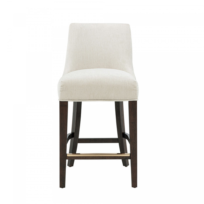Tabouret de comptoir moderne en bois et chenille Beever, coloris creme