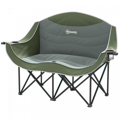 Outsunny Double Camping Chair, Padded Camp Chair w/ Cup Holders, Dark Green