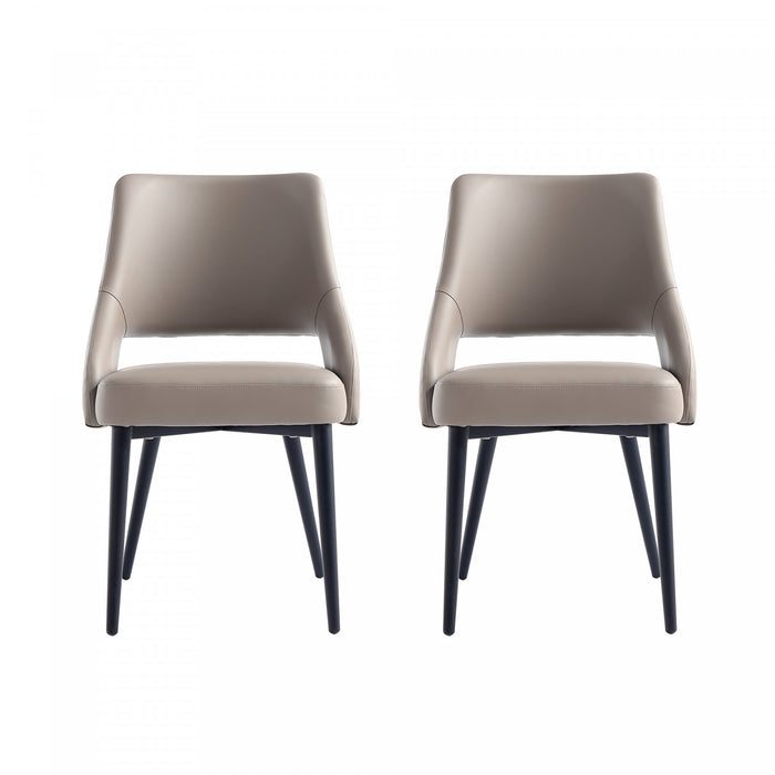 Chaise de salle a manger moderne Tremont en cuir vegetalien et metal, taupe - Lot de 2