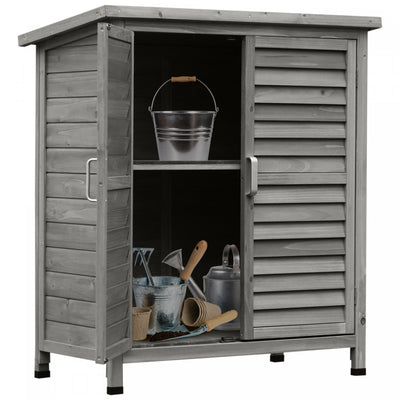 Outsunny Garden Shed Wooden Garden Storage Shed 2 Door Unit Solid Fir Wood Garage Tool Organisation |Outsunny Abri De Jardin En Bois 2 Portes, 34" X 18" X 38"