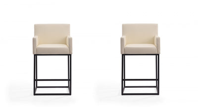 Ambassador Mid-Century Modern Metal Upholstered Counter Stool in Cream - Set of 2 Bar Stool | Tabouret de comptoir rembourre en metal style mid-century modern Ambassador, creme - Lot de 2