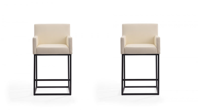 Tabouret de comptoir rembourre en metal style mid-century modern Ambassador, creme - Lot de 2