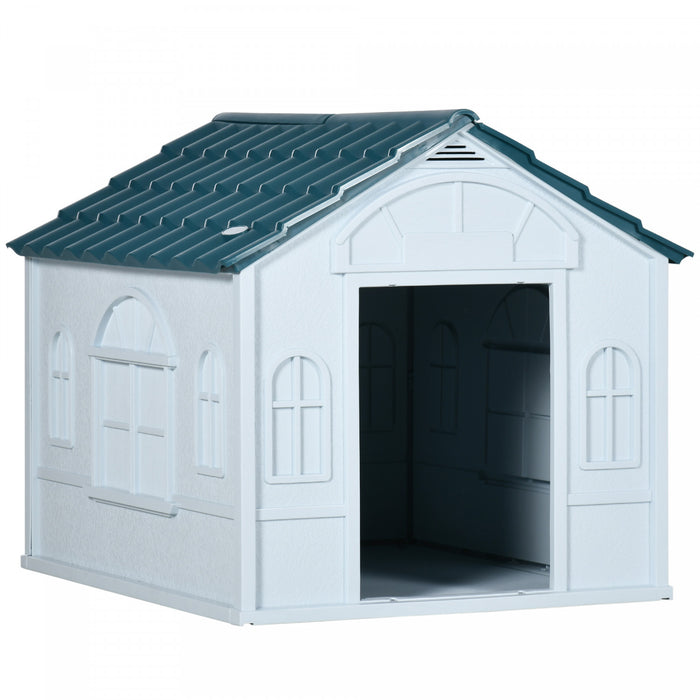 Pawhut Niche D'exterieur En Plastique Pour Chien De 26\", Niche Etanche Avec Bouches D'aeration, Abri Pour Animaux De Petite Et Moyenne Taille, Bleu