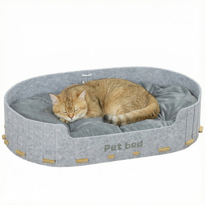 PawHut Dog Bed, Cat Bed with Sides and Washable Removable Cushion, Scratch-Resistant, Felt Cat Couch Sofa for Kittens and Small Medium Dogs, Grey