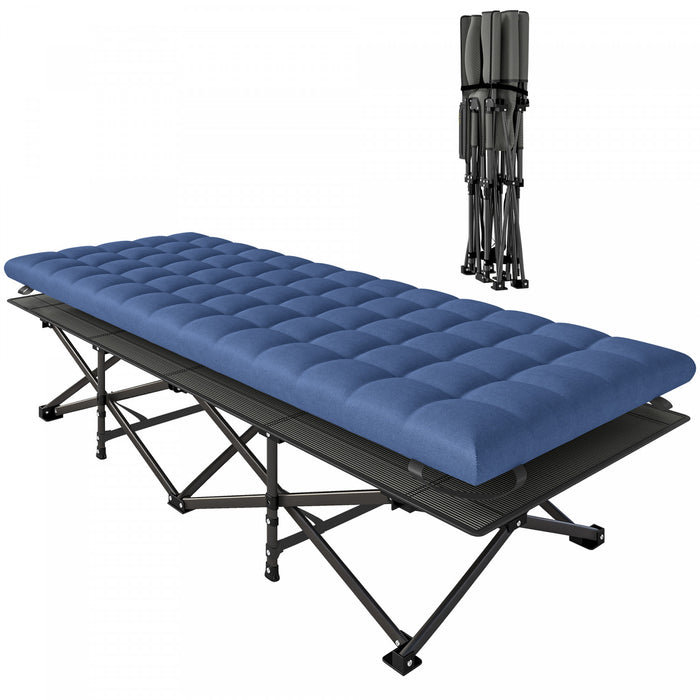 Lit de camping Outsunny avec coussin, lit pliant extra-large 80 cm, bleu