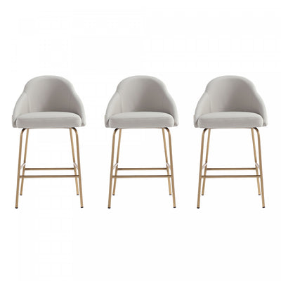 Gracie Modern Metal Upholstered Counter Stool in Stone Gray and Gold - Set of 3 | Tabouret de comptoir moderne en metal Gracie avec revetement en tissu, gris pierre et or - Lot de 3