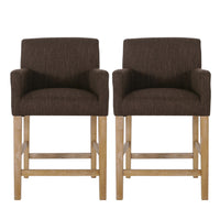 Ensemble De 2 Tabourets De Comptoir Gabrielle, Assise 66 cm – Tissu Rembourre Et Pieds En Bois Massif - Brun