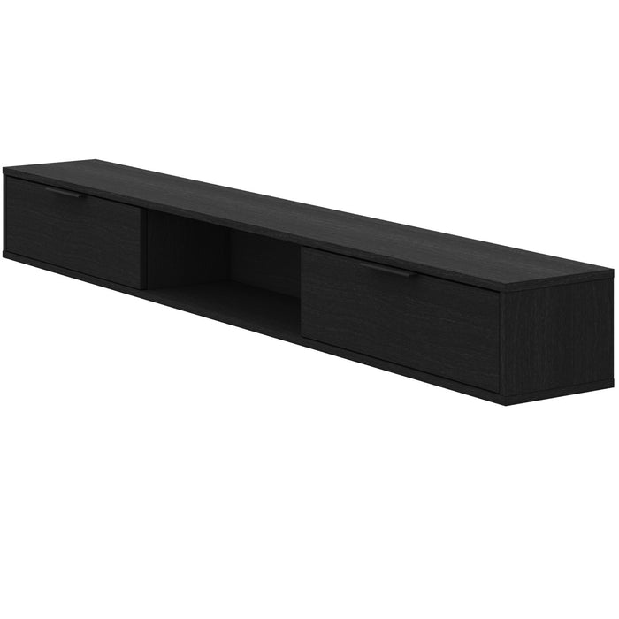 Meuble pour téléviseur mural mince Nordika de 72 po avec 2 armoires de rangement - noir
