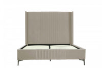  Lit Queen Promenade style milieu du siecle moderne en velours capitonne, coloris taupe rustique