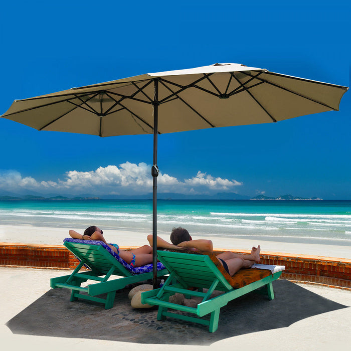 Costway Parasol de marche exterieur 15' double-face Twin Patio avec manivelle Beige