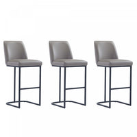Tabouret de bar moderne en metal et tissu Serena, taupe - Lot de 3