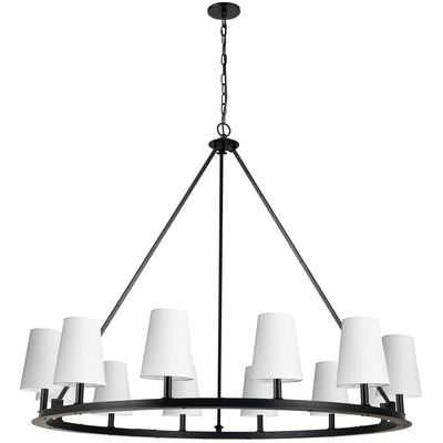 Dainolite Colby 12 Light Chandelier Matte Black White Shades Lamp|Lustre Colby de Dainolite avec abat-jour blancs, fini noir mat et 12 ampoules