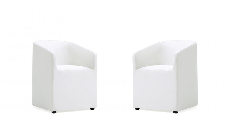 Fauteuil moderne en cuir vegetalien Anna Round blanc - Lot de 2