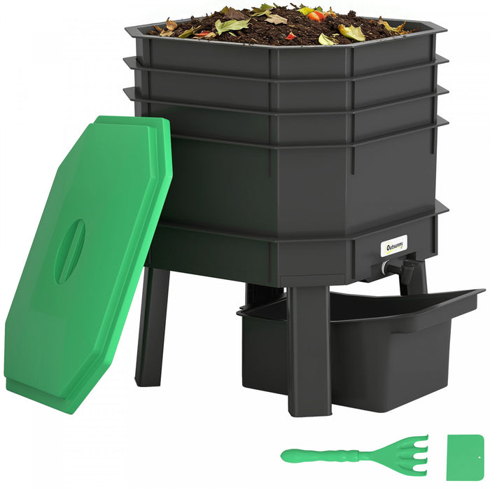 Outsunny Composteur a Vers 4 Plateaux, 28L Interieur & Exterieur Vert Fonce