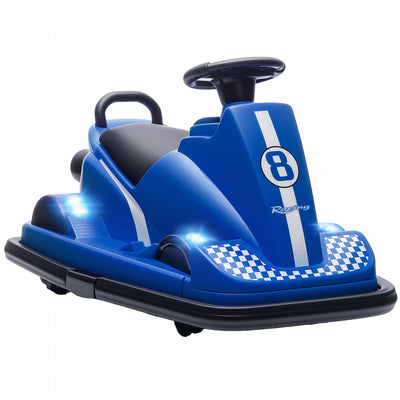 Qaba Bumper Car for Kids, 6V Electric Ride on Toy with 360 Degree Spin and Dual Motors, Battery Powered Bumping Car with Music, Bright LED Lights, for Ages 3-8 Years, Blue