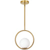 Luminaire suspendu Adrienna de Dainolite en verre blanc opale, avec fini laiton vieilli et 1 ampoule 10 po