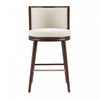Tabouret de bar moderne en bois avec revetement en tissu creme Evalyn