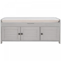 Banc De Rangement Olivia En Pin Avec Meuble A Chaussures 3 Portes Et Compartiment Cache, Gris Patine