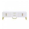 Steven 66.9\" Cabinet TV Sur Pieds avec Poignees et Pieds Dores, Blanc