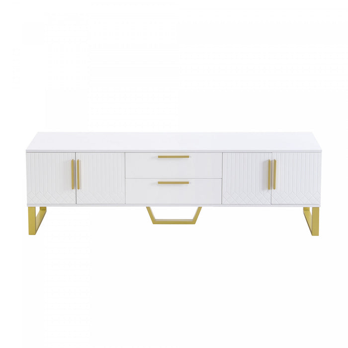 Steven 66.9\" Cabinet TV Sur Pieds avec Poignees et Pieds Dores, Blanc