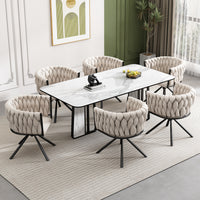  Chaises de salle a manger pivotantes Amelia en velours avec revetement capitonne et pieds en metal, lot de 6, beige