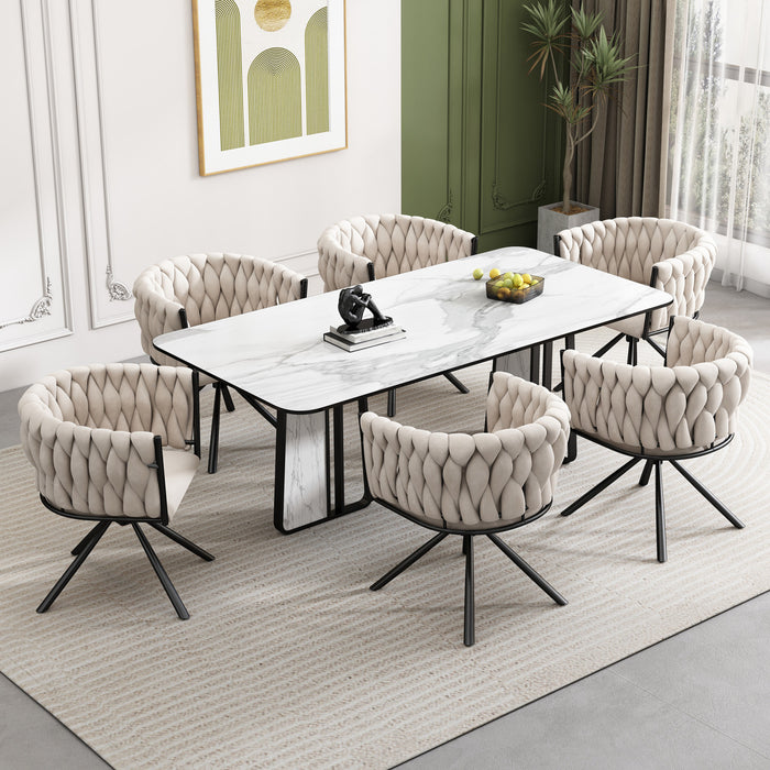Chaises de salle a manger pivotantes Amelia en velours avec revetement capitonne et pieds en metal, lot de 6, beige