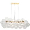 Luminaire suspendu horizontal Comet de Dainolite en verre transparent, avec fini laiton vieilli et 10 ampoules