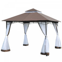Outsunny 10x10pi Pare-soleil Exterieur A Auvent De Gazebo De Jardin A Deux Niveaux Toit Anti-uv Resi