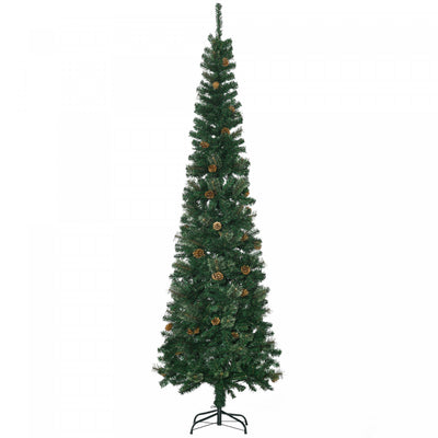 Homcom 7.5ft Artificial Pencil Christmas Tree With Pine Cones|Homcom Sapin De Noel Artificiel En Forme De Crayon De 7.5ft