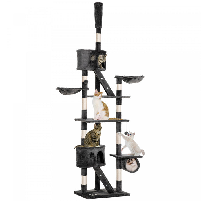 Pawhut 94 \"-102\" Enorme Arbre A Chat Plafond Haut Chat Pour Condo Griffoir Centre D'activite Multi-niveaux Maison De Jeu Gris Fonce