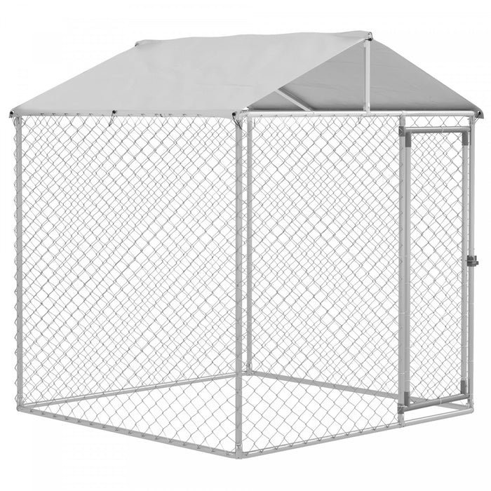 Pawhut 6.6' X 6.6' X 7.8' Chenil D'exterieur Pour Petits Et Moyens Chiens, Enclos De Promenade Pour Chiens Avec Toit Resistant Aux Uv, Maillon De Chaine Robuste, Argente