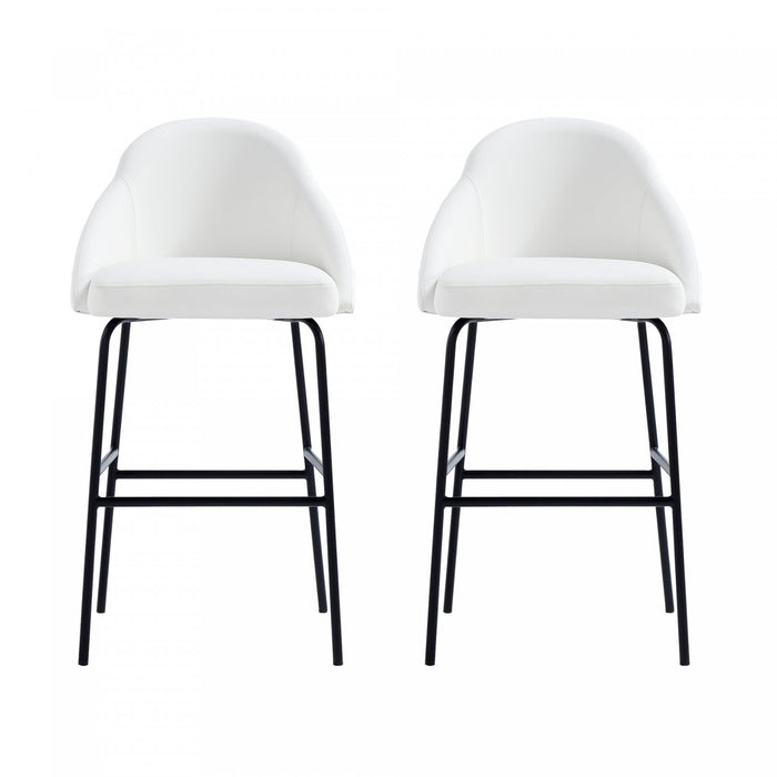 Tabouret de bar moderne en metal et tissu Gracie, blanc et noir - Lot de 2