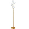 Lampe à pied Budding Branch de Dainolite en verre blanc, avec fini laiton vieilli et 5 ampoules