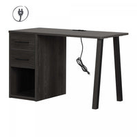 Bureau d’ordinateur Zolten avec multiprise - chêne gris