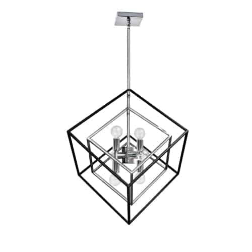 Luminaire suspendu Kappa de Dainolite avec fini chromé poli et noir mat, et 6 ampoules