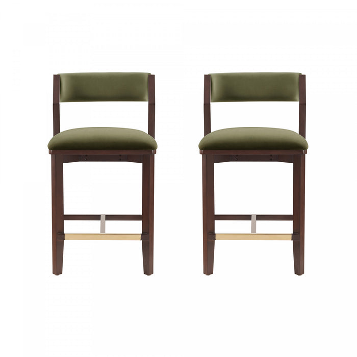 Tabouret de comptoir moderne en bois Patricia avec assise rembourree, vert tortue - Lot de 2