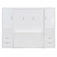  Lit Escamotable Joyce Format Queen Avec Tiroirs Et Etageres, Blanc