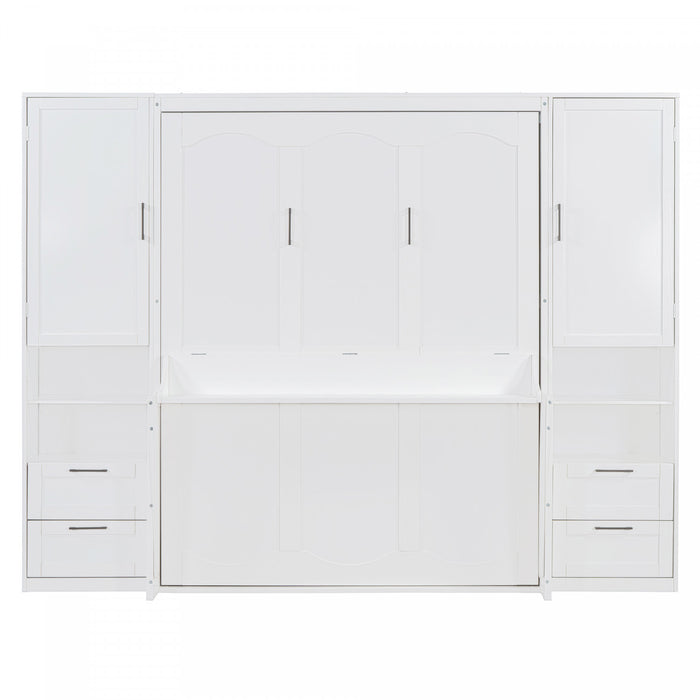 Lit Escamotable Joyce Format Queen Avec Tiroirs Et Etageres, Blanc