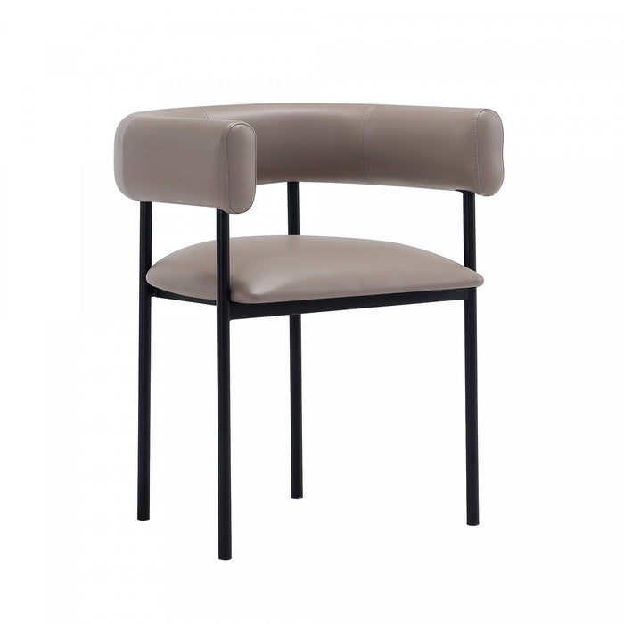 Chaise de salle a manger contemporaine Onda en cuir vegetalien et metal, coloris taupe