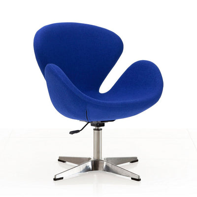 Manhattan Comfort Raspberry Polished Chrome Wool Blend Adjustable Swivel Chair - Blue|Chaise pivotante réglable Raspberry de Manhattan Comfort en chrome poli et en mélange de laine - bleue