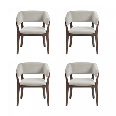 Blake Modern Faux Mohair Wood Armchair in Greige - Set of 4 Dining Chair | Fauteuil Blake moderne en faux mohair avec accoudoirs en bois, coloris grege - Lot de 4