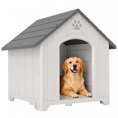 PawHut Large Plastic Dog House Outdoor Indoor, Water Resistant Puppy Shelter with Base Support, Air Vents, Elevated Floor, for Medium Large Pets, 34.6" L x 31.1" W x 35" H