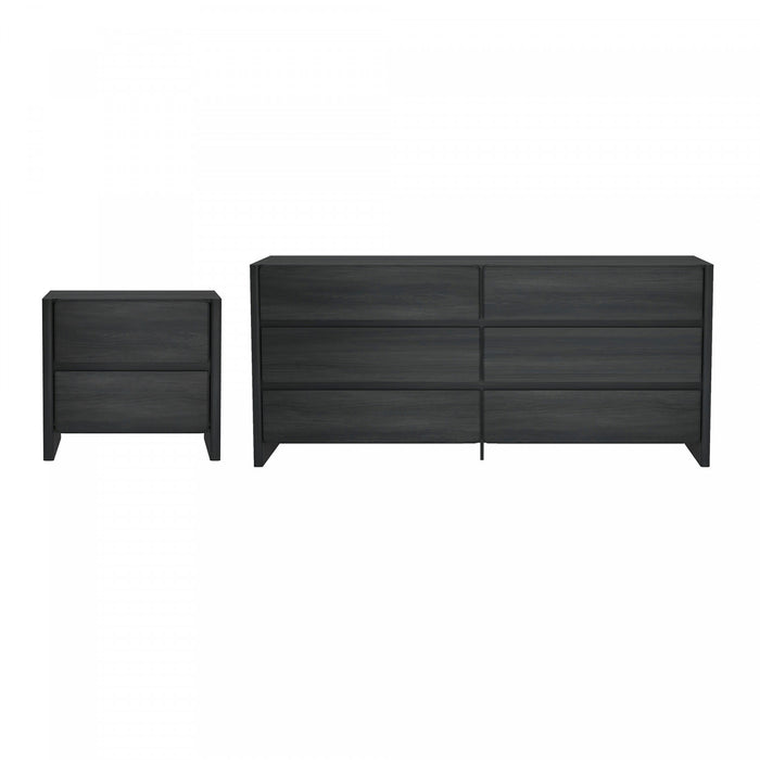 Linda Moderne Commode 2 Pieces et Table de Nuit en Gris Charbon