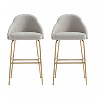 Tabouret de bar moderne en metal et tissu Gracie, gris pierre et or - Lot de 2
