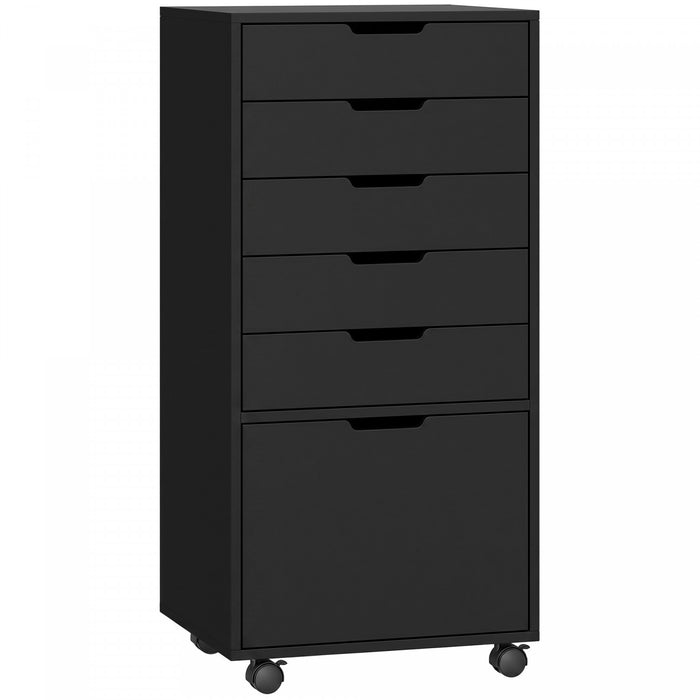 HOMCOM Classeur vertical 5 tiroirs avec roulettes verrouillables, Noir