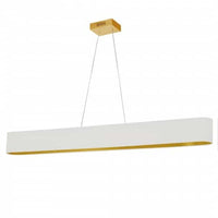 Luminaire suspendu horizontal Aubrey de Dainolite ovale avec abat-jour blanc et doré, fini laiton vieilli et ampoule de 30 W
