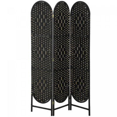 HOMCOM 3 Panel Room Divider, Bohemian Folding Privacy Screen, Black