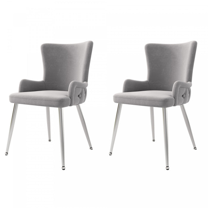 Chaises de salle a manger Luna en velours avec revetement capitonne et pieds metalliques dores, lot de 2, gris