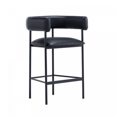 Onda Contemporary Vegan Leather Metal Counter Stool in Black | Tabouret de comptoir contemporain Onda en cuir vegetalien et metal, coloris noir